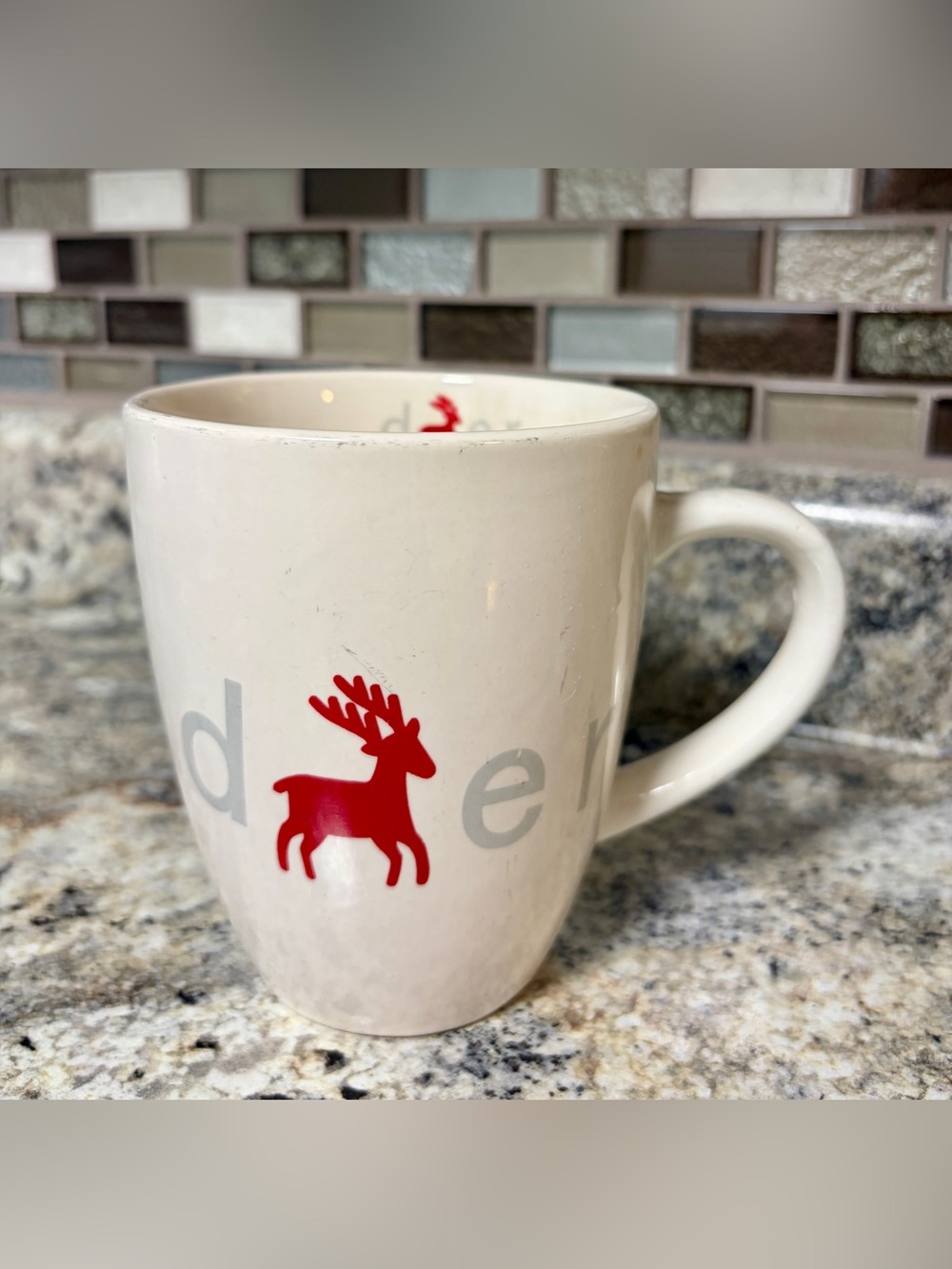 White Red Grey Winter Christmas Reindeer Deer Large Heavy Coffee Cup Mug Gift